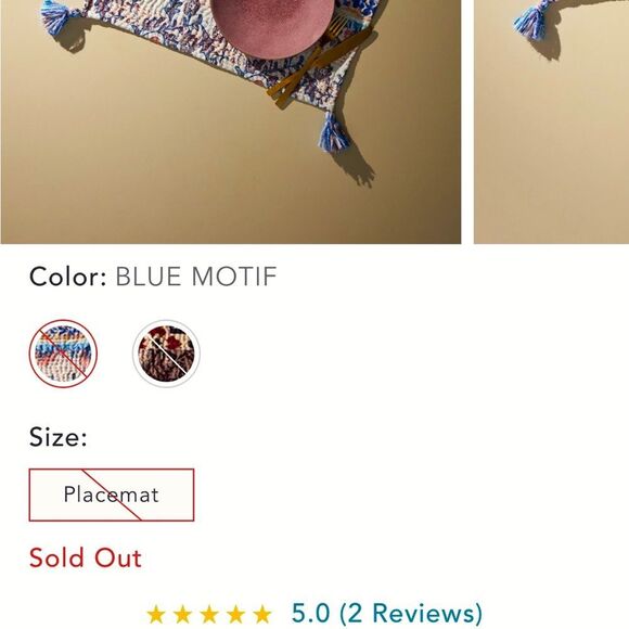NWOT RARE Anthropologie Upcycled Heritage Placemats-Set of 2-1Blue & 1 Red - Picture 15 of 16